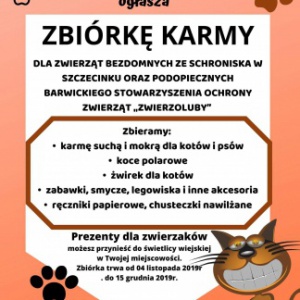 Uwaga - zbiórka karmy w szkołach i świetlicach w gminie Barwice!